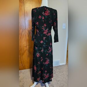 Ralph Lauren Black Label Black and Red Floral Long Sleeve Dress